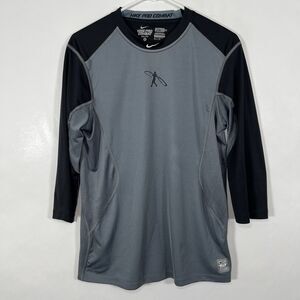 Nike Pro Combat Fitted T Shirt Mens Medium Gray Swingman Griffey 3/4 Sleeve